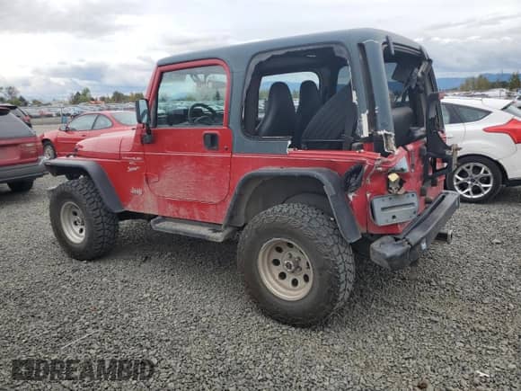 2001 Jeep Wrangler Sport with VIN 1J4FA49S11P339047, listed as a Copart auction lot 85923625 with 144,267 mi miles and Salvage title. Bid and sale history available at DreamBid. Image 2.