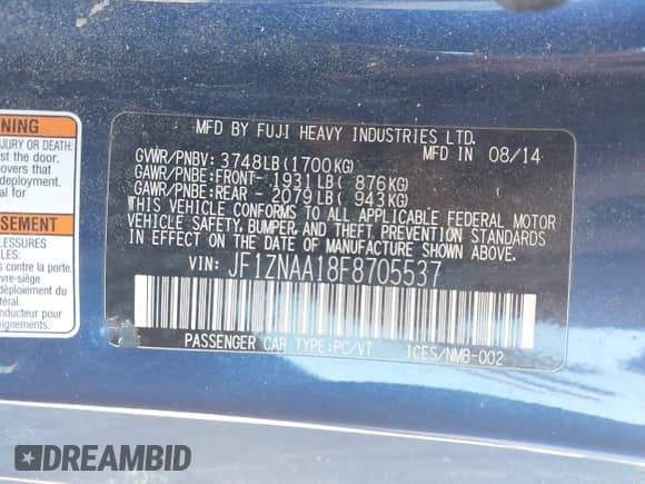 2015 Scion FR-S с VIN JF1ZNAA18F8705537, выставлен на аукционе IAAI как лот 42331189 с пробегом 170 168 миль миль и . История ставок и продаж доступна на DreamBid. Изображение 9.