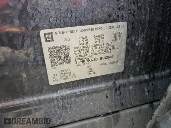 2020 Chevrolet Blazer RS с VIN 3GNKBKRS0LS533683, выставлен на аукционе Copart как лот 61723855 с пробегом 116 882 миль миль и Списание • Salvage title. История ставок и продаж доступна на DreamBid. Изображение 13.