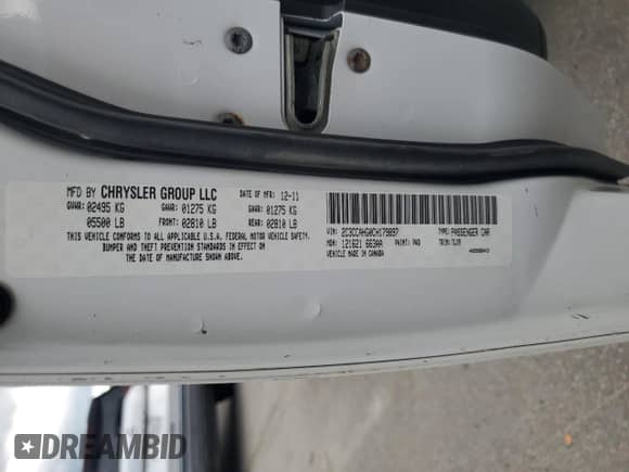 2012 Chrysler 300 Limited с VIN 2C3CCAHG0CH179897, выставлен на аукционе Copart как лот 70717255 с пробегом 139 880 миль миль и Списание • Salvage title. История ставок и продаж доступна на DreamBid. Изображение 12.