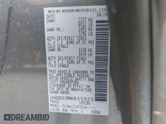 2024 Nissan Frontier SV с VIN 1N6ED1EJ9RN655921, выставлен на аукционе IAAI как лот 41421283 с пробегом 5 620 миль миль и . История ставок и продаж доступна на DreamBid. Изображение 9.