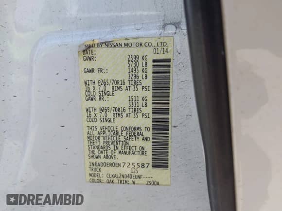 2014 Nissan Frontier SV с VIN 1N6AD0ER0EN725587, выставлен на аукционе IAAI как лот 42349058 с пробегом 101 191 миль миль и . История ставок и продаж доступна на DreamBid. Изображение 9.