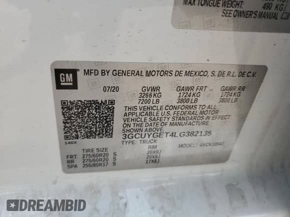 2020 Chevrolet Silverado 1500 LTZ z VIN 3GCUYGET4LG382135, wystawiony jako Copart lot #80745574 z przebiegiem 68 916 mil mil oraz Szkoda całkowita • Salvage title. Historia ofert i sprzedaży dostępna na DreamBid. Obrazek 12.