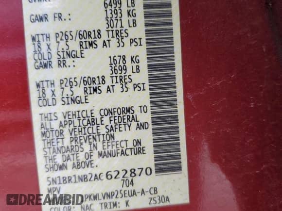 2010 Nissan Pathfinder LE с VIN 5N1BR1NB2AC622870, выставлен на аукционе Copart как лот 50594045 с пробегом 238 988 миль миль и Чистый • Clean title. История ставок и продаж доступна на DreamBid. Изображение 14.