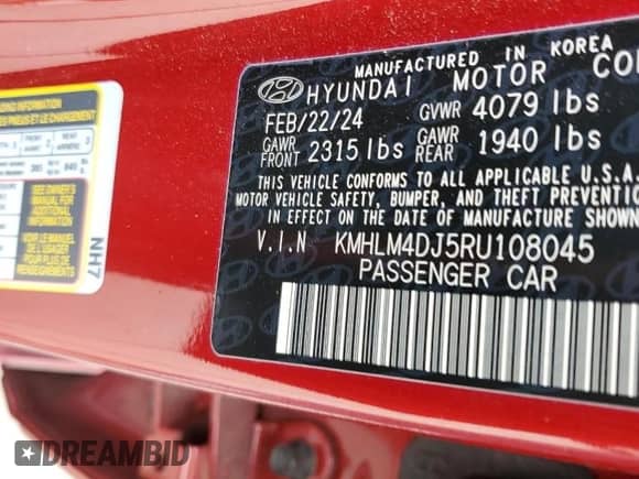 2024 Hyundai Elantra Blue z VIN KMHLM4DJ5RU108045, wystawiony jako Copart lot #69734475 z przebiegiem 34 058 mil mil oraz Szkoda całkowita • Salvage title. Historia ofert i sprzedaży dostępna na DreamBid. Obrazek 12.