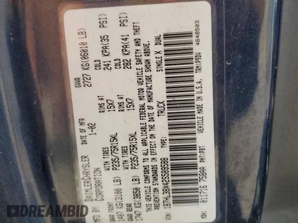 2002 Dodge Dakota Sport с VIN 1B7HL38X42S589588, выставлен на аукционе Copart как лот 75025304 с пробегом 262 560 миль миль и Списание • Salvage title. История ставок и продаж доступна на DreamBid. Изображение 12.