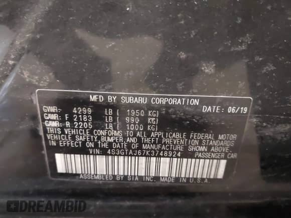 2019 Subaru Impreza Special Sports with VIN 4S3GTAJ67K3748924, listed as a IAAI auction lot 41655738 with 97,906 mi miles and . Bid and sale history available at DreamBid. Image 9.
