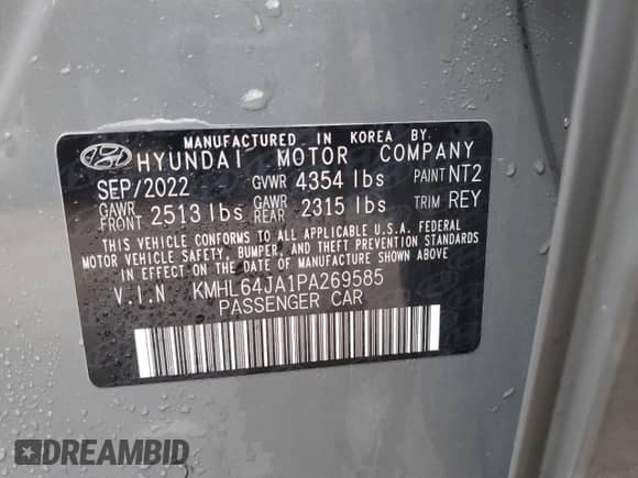 2023 Hyundai Sonata SEL с VIN KMHL64JA1PA269585, выставлен на аукционе Copart как лот 81480915 с пробегом 26 692 миль миль и Списание • Salvage title. История ставок и продаж доступна на DreamBid. Изображение 13.