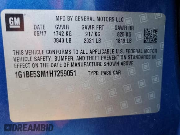 2017 Chevrolet Cruze LT with VIN 1G1BE5SM1H7259051, listed as a Copart auction lot 86886675 with 60,392 mi miles and Salvage title. Bid and sale history available at DreamBid. Image 13.