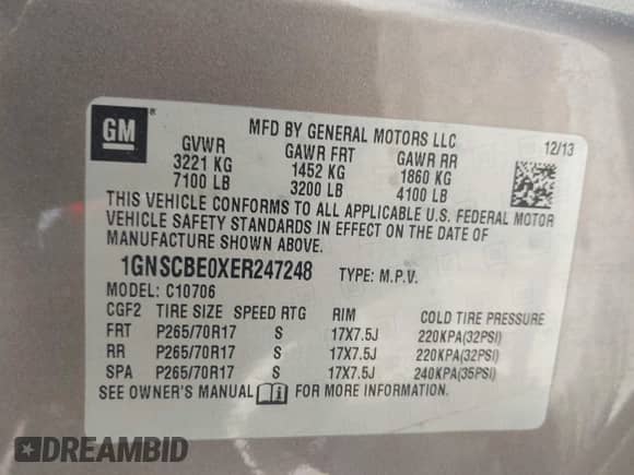 2014 Chevrolet Tahoe LT с VIN 1GNSCBE0XER247248, выставлен на аукционе IAAI как лот 42438570 с пробегом 108 455 миль миль и . История ставок и продаж доступна на DreamBid. Изображение 9.