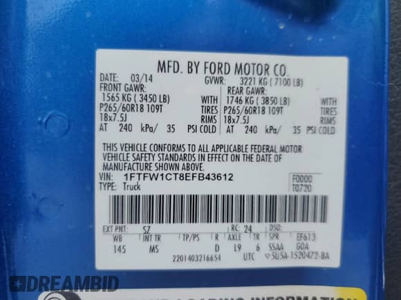 2014 Ford F-150 XL with VIN 1FTFW1CT8EFB43612, listed as a Copart auction lot 70623645 with Not provided miles and Salvage title. Bid and sale history available at DreamBid. Image 12.