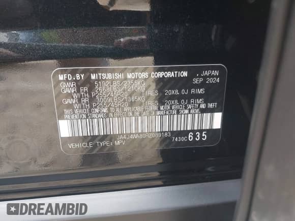 2024 Mitsubishi Outlander SEL with VIN JA4J4WA80RZ089183, listed as a IAAI auction lot 42440664 with 3,723 mi miles and . Bid and sale history available at DreamBid. Image 9.