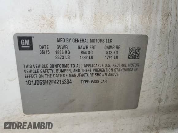 2015 Chevrolet Sonic LT с VIN 1G1JD5SH2F4215334, выставлен на аукционе Copart как лот 58010734 с пробегом 124 266 миль миль и Списание • Salvage title. История ставок и продаж доступна на DreamBid. Изображение 14.