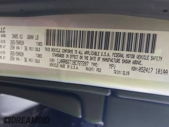 2011 Jeep Grand Cherokee Overland с VIN 1J4RR6GT1BC727207, выставлен на аукционе IAAI как лот 43584552 с пробегом 86 150 миль миль и . История ставок и продаж доступна на DreamBid. Изображение 9.