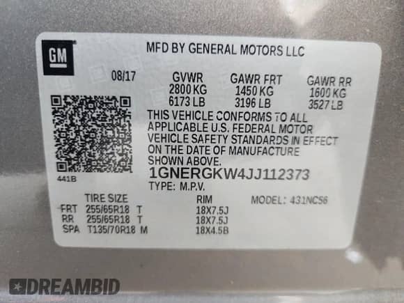 2018 Chevrolet Traverse LT Cloth z VIN 1GNERGKW4JJ112373, wystawiony jako Copart lot #89824645 z przebiegiem 235 266 mil mil oraz Szkoda całkowita • Salvage title. Historia ofert i sprzedaży dostępna na DreamBid. Obrazek 14.