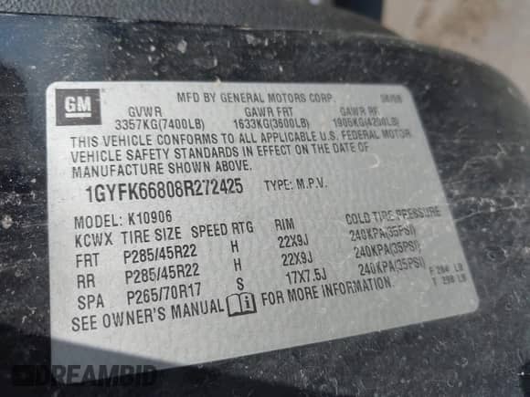 2008 Cadillac Escalade ESV с VIN 1GYFK66808R272425, выставлен на аукционе IAAI как лот 43560253 с пробегом 260 020 миль миль и . История ставок и продаж доступна на DreamBid. Изображение 9.