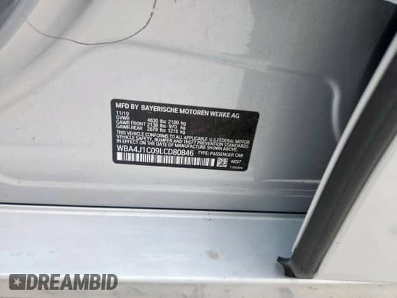 2020 BMW 4 Series 430i с VIN WBA4J1C09LCD80846, выставлен на аукционе Copart как лот 61294775 с пробегом 46 119 миль миль и Чистый • Clean title. История ставок и продаж доступна на DreamBid. Изображение 12.