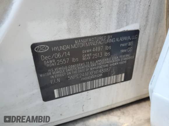 2015 Hyundai Sonata SE с VIN 5NPE24AFXFH148887, выставлен на аукционе Copart как лот 82730245 с пробегом 173 817 миль миль и Чистый • Clean title. История ставок и продаж доступна на DreamBid. Изображение 12.