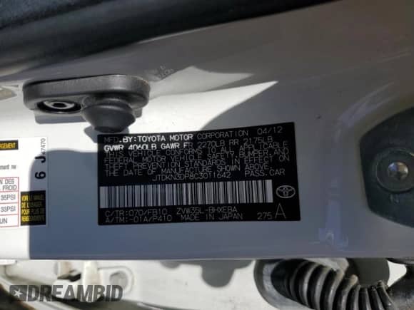 2012 Toyota Prius with VIN JTDKN3DP8C3011642, listed as a Copart auction lot 81454485 with 158,607 mi miles and Salvage title. Bid and sale history available at DreamBid. Image 12.