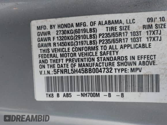 2011 Honda Odyssey EX с VIN 5FNRL5H45BB004732, выставлен на аукционе IAAI как лот 43425657 с пробегом 186 233 миль миль и . История ставок и продаж доступна на DreamBid. Изображение 9.