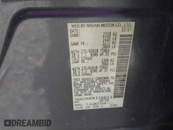 2018 Nissan Murano SV с VIN 5N1AZ2MG8JN116611, выставлен на аукционе IAAI как лот 42051307 с пробегом 94 993 миль миль и . История ставок и продаж доступна на DreamBid. Изображение 9.