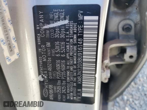 2008 Hyundai Tucson SE с VIN KM8JN12D38U916148, выставлен на аукционе Copart как лот 84935715 с пробегом 186 691 миль миль и Списание • Salvage title. История ставок и продаж доступна на DreamBid. Изображение 13.