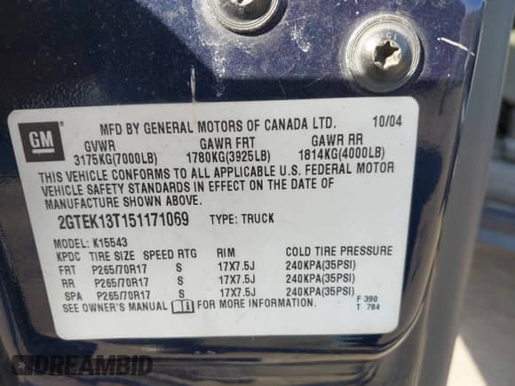 2005 GMC Sierra 1500 SLE with VIN 2GTEK13T151171069, listed as a IAAI auction lot 41803165 with 191,543 mi miles and . Bid and sale history available at DreamBid. Image 9.