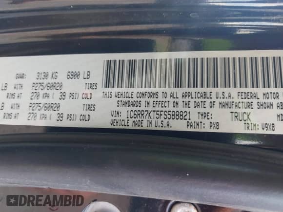 2015 Ram 1500 Express z VIN 1C6RR7KT5FS588821, wystawiony jako IAAI lot #43003906 z przebiegiem 177 181 mil mil oraz . Historia ofert i sprzedaży dostępna na DreamBid. Obrazek 9.