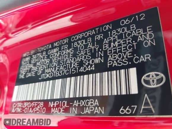 2012 Toyota Prius Four z VIN JTDKDTB37C1514044, wystawiony jako IAAI lot #43461297 z przebiegiem 150 172 mil mil oraz . Historia ofert i sprzedaży dostępna na DreamBid. Obrazek 9.