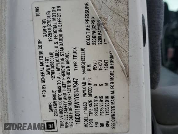 2000 Chevrolet S-10 LS z VIN 1GCDT19W1Y8147947, wystawiony jako Copart lot #71226985 z przebiegiem 212 990 mil mil oraz Szkoda całkowita • Salvage title. Historia ofert i sprzedaży dostępna na DreamBid. Obrazek 12.