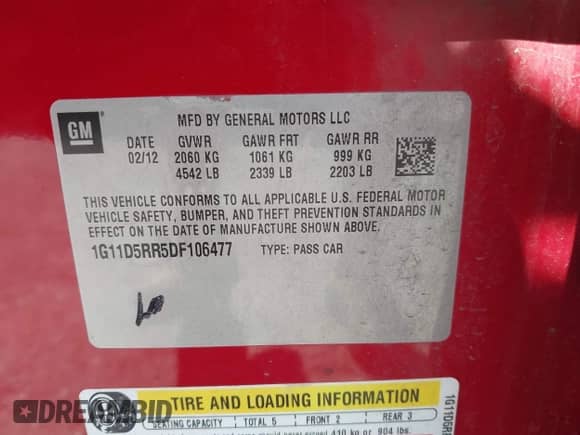 2013 Chevrolet Malibu Eco with VIN 1G11D5RR5DF106477, listed as a IAAI auction lot 42839873 with 163,977 mi miles and . Bid and sale history available at DreamBid. Image 9.