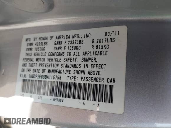 2011 Honda Accord SE с VIN 1HGCP2F65BA115756, выставлен на аукционе IAAI как лот 43153325 с пробегом 210 225 миль миль и . История ставок и продаж доступна на DreamBid. Изображение 9.