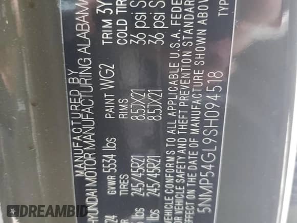 2025 Hyundai Santa Fe Calligraphy с VIN 5NMP54GL9SH094518, выставлен на аукционе Copart как лот 68626695 с пробегом 5 628 миль миль и Списание • Salvage title. История ставок и продаж доступна на DreamBid. Изображение 13.
