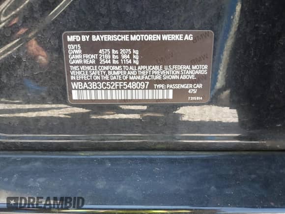 2015 BMW 3 Series 328i xDrive с VIN WBA3B3C52FF548097, выставлен на аукционе IAAI как лот 43194515 с пробегом 99 513 миль миль и . История ставок и продаж доступна на DreamBid. Изображение 9.