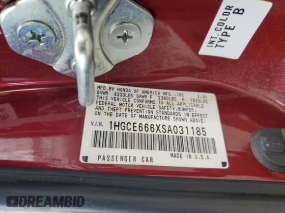 1995 Honda Accord with VIN 1HGCE666XSA031185, listed as a Copart auction lot 48261505 with 106,639 mi miles and Salvage title. Bid and sale history available at DreamBid. Image 14.