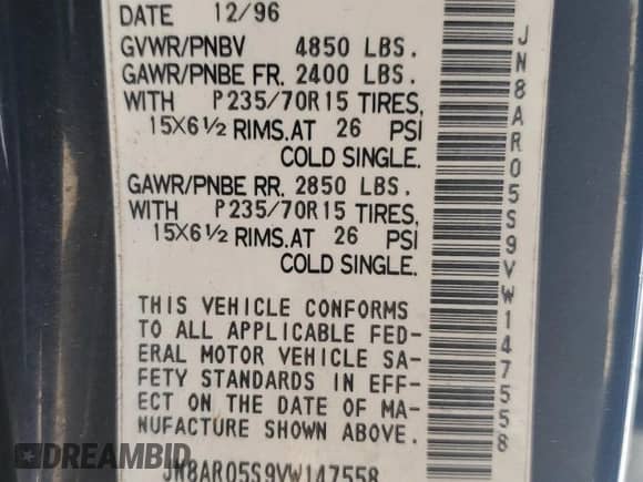 1997 Nissan Pathfinder XE с VIN JN8AR05S9VW147558, выставлен на аукционе Copart как лот 68936214 с пробегом 199 031 миль миль и Списание • Salvage title. История ставок и продаж доступна на DreamBid. Изображение 13.