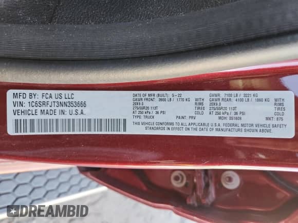 2022 Ram 1500 Laramie z VIN 1C6SRFJT3NN353666, wystawiony jako Copart lot #80904315 z przebiegiem 64 348 mil mil oraz Szkoda całkowita • Salvage title. Historia ofert i sprzedaży dostępna na DreamBid. Obrazek 13.