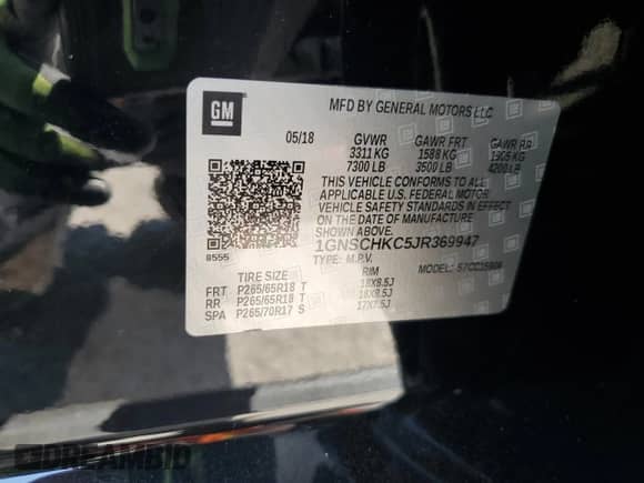 2018 Chevrolet Suburban LT with VIN 1GNSCHKC5JR369947, listed as a Copart auction lot 71368255 with 82,517 mi miles and Salvage title. Bid and sale history available at DreamBid. Image 14.