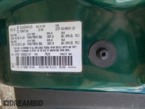 2003 Dodge Dakota с VIN 1D7HG12X33S231147, выставлен на аукционе Copart как лот 70668215 с пробегом 144 455 миль миль и Списание • Salvage title. История ставок и продаж доступна на DreamBid. Изображение 12.