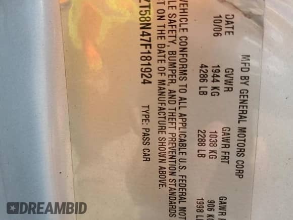 2007 Chevrolet Malibu 2LT с VIN 1G1ZT58N47F181924, выставлен на аукционе Copart как лот 71500545 с пробегом 154 632 миль миль и Списание • Salvage title. История ставок и продаж доступна на DreamBid. Изображение 12.