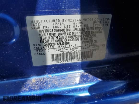 2015 Nissan Note SR с VIN 3N1CE2CP5FL401805, выставлен на аукционе Copart как лот 66729565 с пробегом 94 099 миль миль и Чистый • Clean title. История ставок и продаж доступна на DreamBid. Изображение 12.