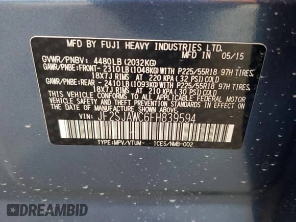 2015 Subaru Forester Touring z VIN JF2SJAWC6FH839594, wystawiony jako Copart lot #82226715 z przebiegiem 96 810 mil mil oraz Szkoda całkowita • Salvage title. Historia ofert i sprzedaży dostępna na DreamBid. Obrazek 13.