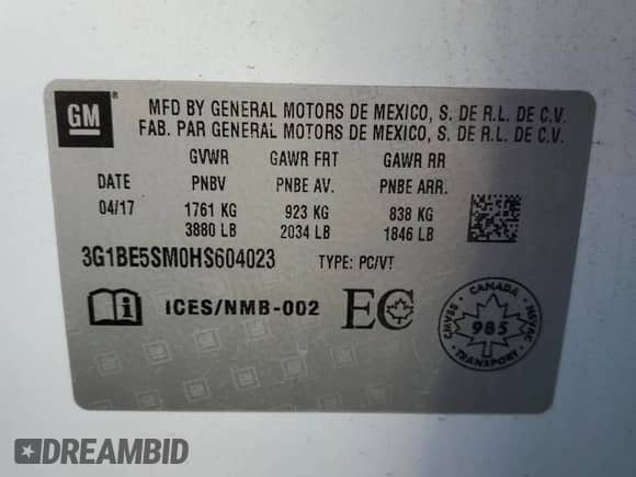 2017 Chevrolet Cruze LT with VIN 3G1BE5SM0HS604023, listed as a Copart auction lot 83956725 with 196,671 mi miles and Salvage title. Bid and sale history available at DreamBid. Image 12.