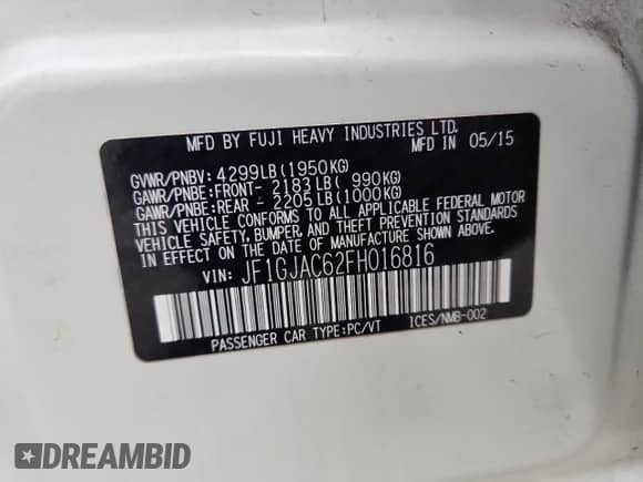 2015 Subaru Impreza Premium с VIN JF1GJAC62FH016816, выставлен на аукционе Copart как лот 71302835 с пробегом 155 784 миль миль и Списание • Salvage title. История ставок и продаж доступна на DreamBid. Изображение 13.