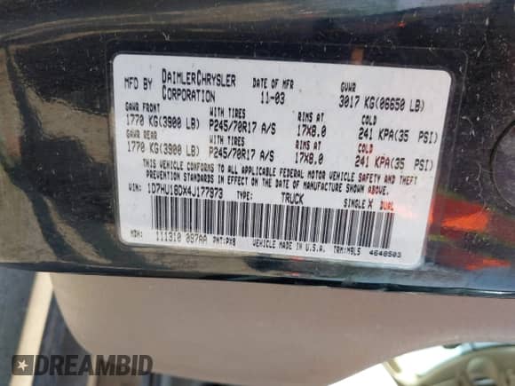 2004 Dodge 1500 SLT with VIN 1D7HU18DX4J177973, listed as a IAAI auction lot 42500257 with 240,899 mi miles and . Bid and sale history available at DreamBid. Image 9.