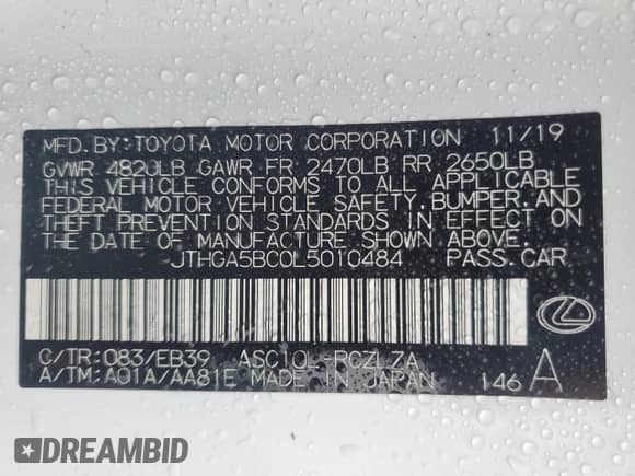 2020 Lexus RC 300 F Sport с VIN JTHGA5BC0L5010484, выставлен на аукционе Copart как лот 82191544 с пробегом 39 411 миль миль и Списание • Salvage title. История ставок и продаж доступна на DreamBid. Изображение 13.