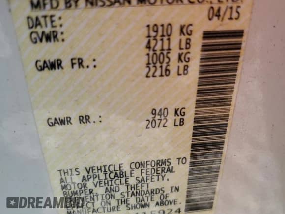 2015 Nissan Altima SV с VIN 1N4AL3AP0FC415924, выставлен на аукционе Copart как лот 60352745 с пробегом 130 415 миль миль и На запчасти • Non repairable. История ставок и продаж доступна на DreamBid. Изображение 12.