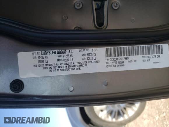 2012 Chrysler 300 C с VIN 2C3CCAKT2CH179874, выставлен на аукционе Copart как лот 71142403 с пробегом 172 825 миль миль и Списание • Salvage title. История ставок и продаж доступна на DreamBid. Изображение 12.