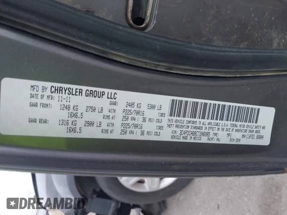 2012 Dodge Journey American Value with VIN 3C4PDCAB8CT206985, listed as a IAAI auction lot 42529224 with 129,359 mi miles and . Bid and sale history available at DreamBid. Image 9.