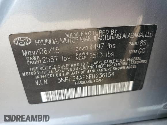 2015 Hyundai Sonata Limited z VIN 5NPE34AF6FH236154, wystawiony jako Copart lot #81931985 z przebiegiem 77 019 mil mil oraz Szkoda całkowita • Salvage title. Historia ofert i sprzedaży dostępna na DreamBid. Obrazek 13.